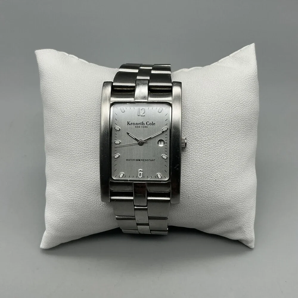 Kenneth Cole KC3227 Women Watch 27mm Silver Tone Stainless Date New Battery 6.5
